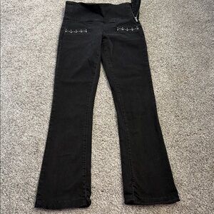 Paige Rosie HW black jeans with silver metal embellishment, Sz.25 exc.